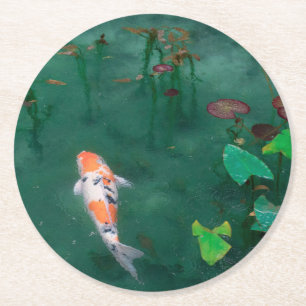 PAPPER UNDERLÄGG: JAPANESE WOODBLOCK : KOI UNDERLÄGG PAPPER RUND