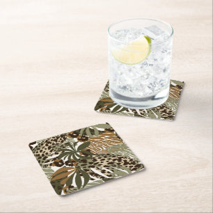 Papper Underlägg, jungle Animal Print Underlägg Papper Kvadrat