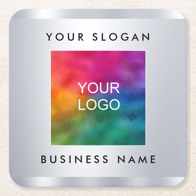 Papper Underlägg Lägg till Logotyp Faux Silver Met Kvadrat (Framsidan)
