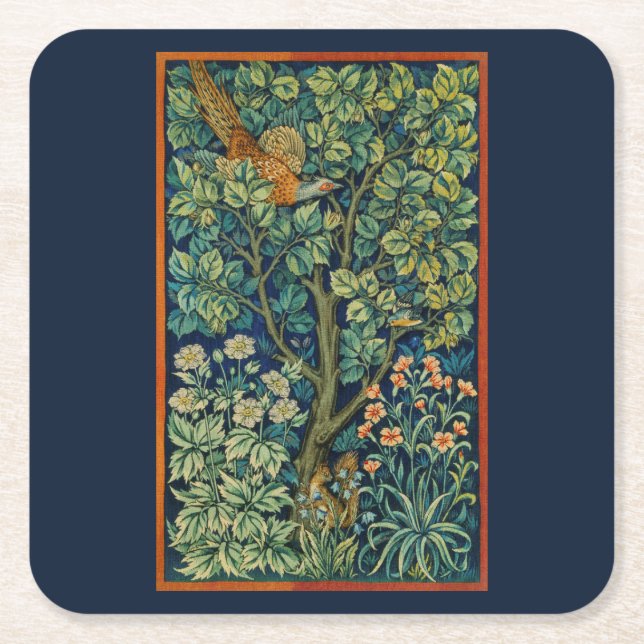 PAPPER UNDERLÄGG MED WILLIAM MORRIS PHEASANT DESIG KVADRAT (Framsidan)