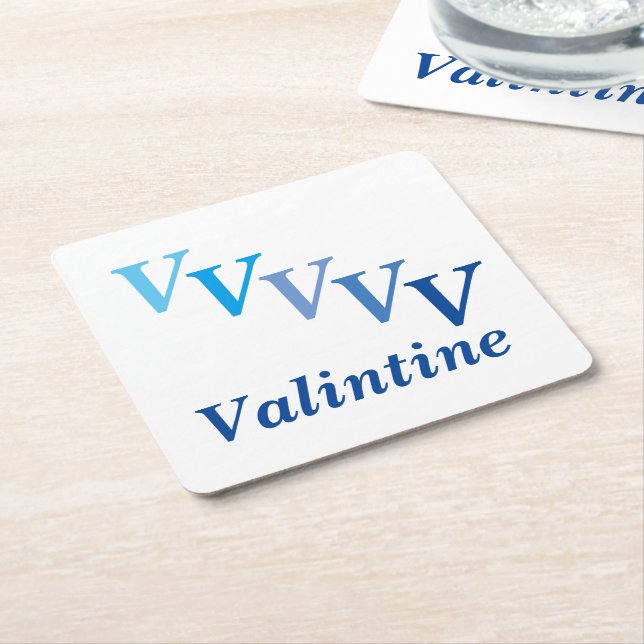 Papper Underlägg - Namn och versaler (blått) (Vinklad)