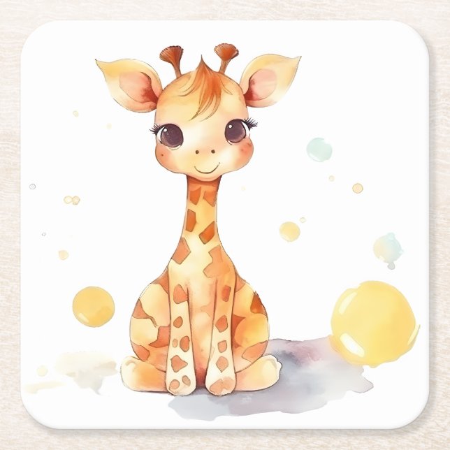 Papper Underlägg på Cute Baby Giraffe Square Kvadrat (Framsidan)