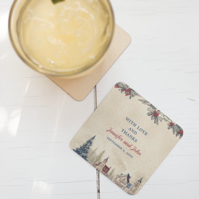 Papper Underlägg på Romantiska vinterbröllopstorge Kvadrat (Skapare uppladdad)