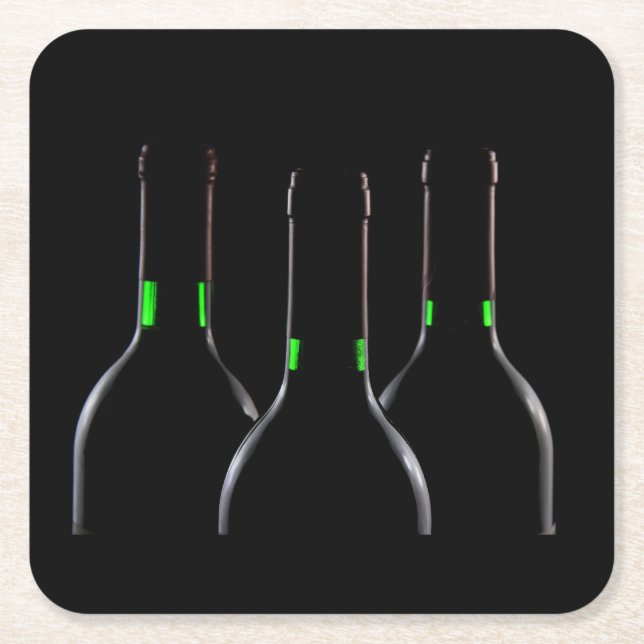 Papper Underlägg på svarta torget vin Flaskor Kvadrat (Framsidan)