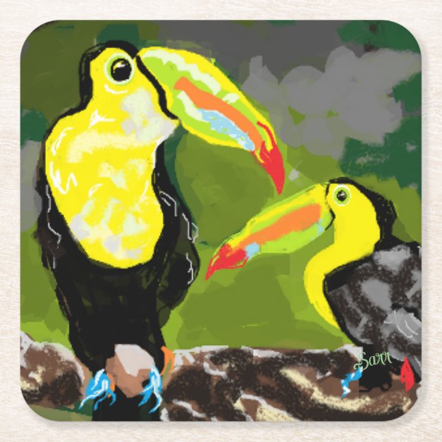 Papper Underlägg: Paradisfåglar Underlägg Papper Kvadrat (Framsidan)