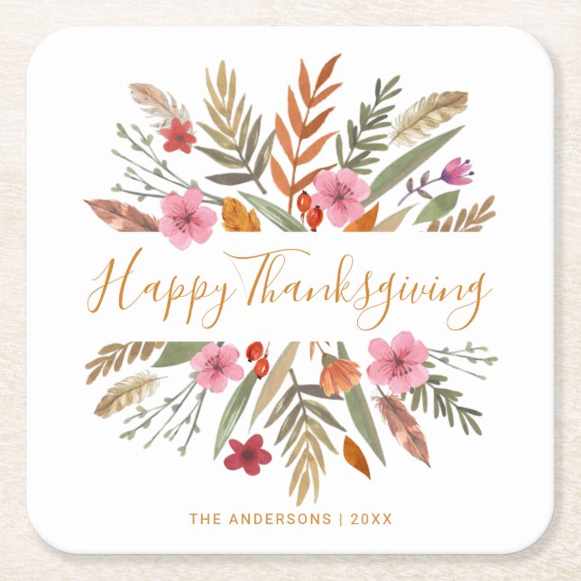 PAPPER UNDERLÄGG thanksgiving VATTENFÄRGFOLIAGE Kvadrat (Framsidan)