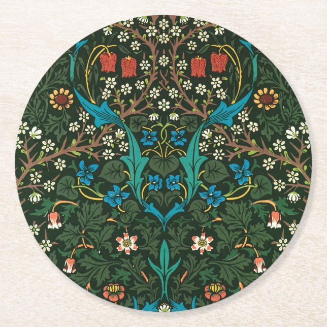 PAPPER UNDERLÄGG WILLIAM MORRIS "TULIPS"-KONSTRUKT RUND (Framsidan)