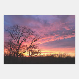 Papper uppsättning med tre solnedbrytning,  platto