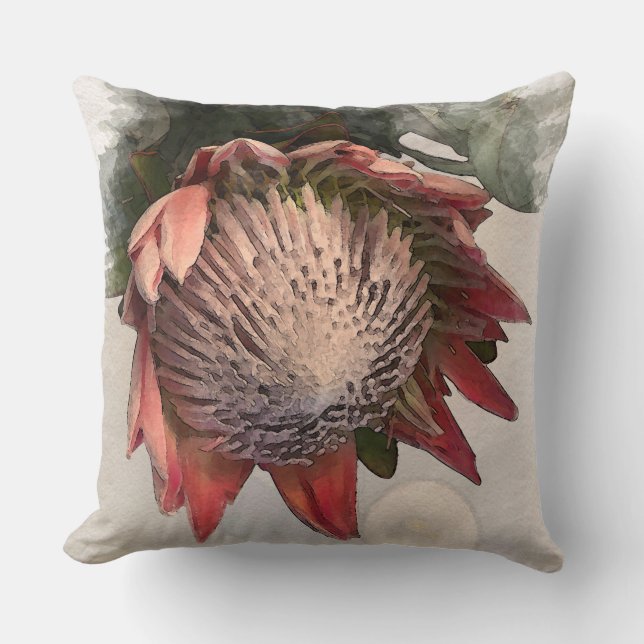 Papper utformning av kung Protea Watercolor Pillow Kudde (Framsida)