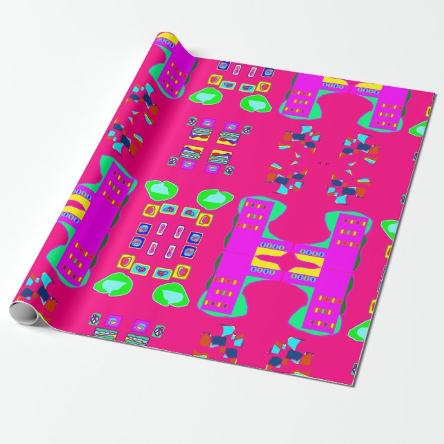papper utformning av rosa med flera mönster presentpapper (Utrullad)