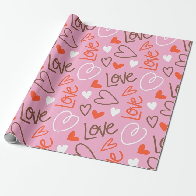 Papper utrullning av Kärlek Hearts Wrapping Presentpapper (Utrullad)