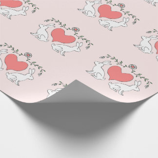 Papper utskrift av kärlek Bunny & Hearts - Rosa Presentpapper