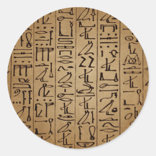 Papper utskrift av vintage egyptiska Hieroglyphics Runt Klistermärke
