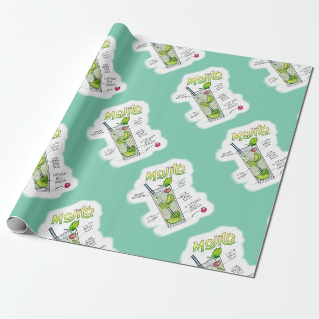 Papper VARNING - MOJITO RECIPE COCKTAIL ART Presentpapper (Utrullad)