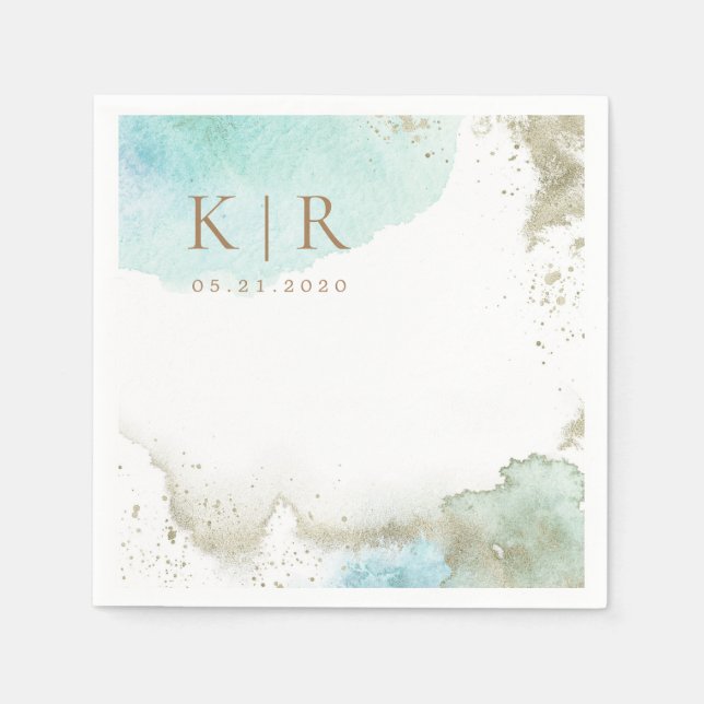 Papper vattenfärg Vågar Kustpastel  Pappersservett (Framsidan)