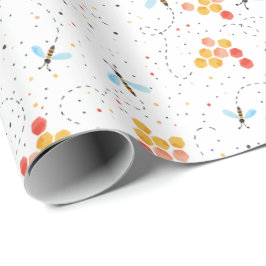 Papper vattenfärgning Bee Mönster Presentpapper