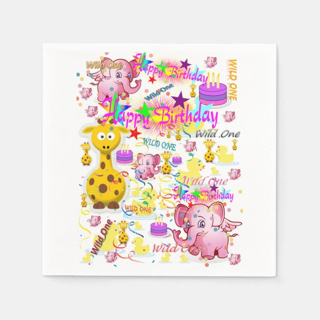 Papper Vild av blöjor en första födelsedag Pappersservett (Framsidan)