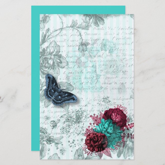 papper vintage av burgundsfjärilscrapbook (Fram/baksida)