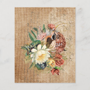 Papper vintage av fågel och blommor