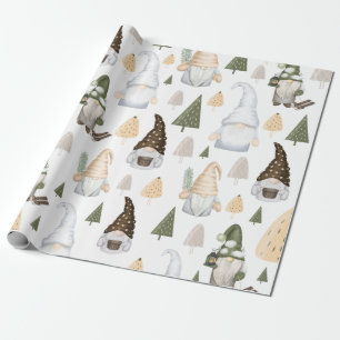 Papper Winter Gnomes Träd White Wrapping  Presentpapper