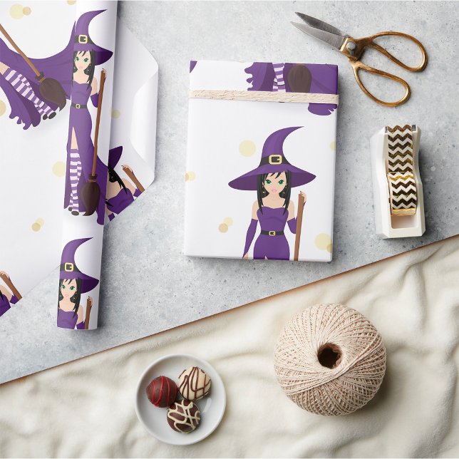 Papper Witch and Broom Glossy Wrapping Presentpapper (Skapare uppladdad)