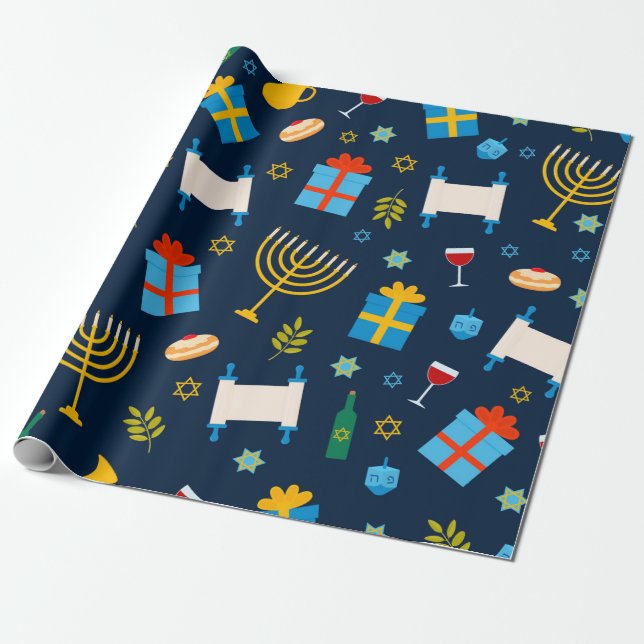 Papper Wrapping av Cute Hanukkah Mönster Presentpapper (Utrullad)