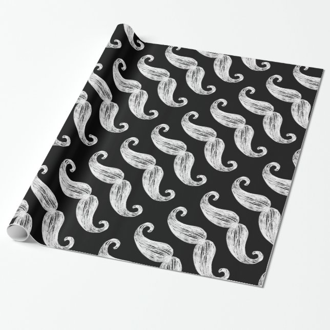 Papper Wrapping för Chalkboard Mustache Presentpapper (Utrullad)