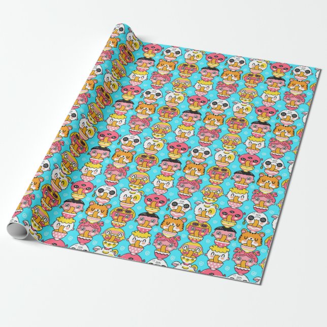 Papper Wrapping för Cute Monster Mönster Presentpapper (Utrullad)