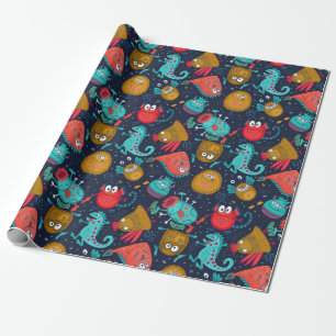 Papper Wrapping för Cute Monster Mönster Presentpapper
