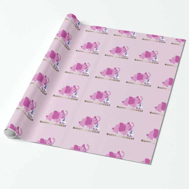 Papper Wrapping Gift-Rosa Elephant cuppie Presentpapper (Utrullad)