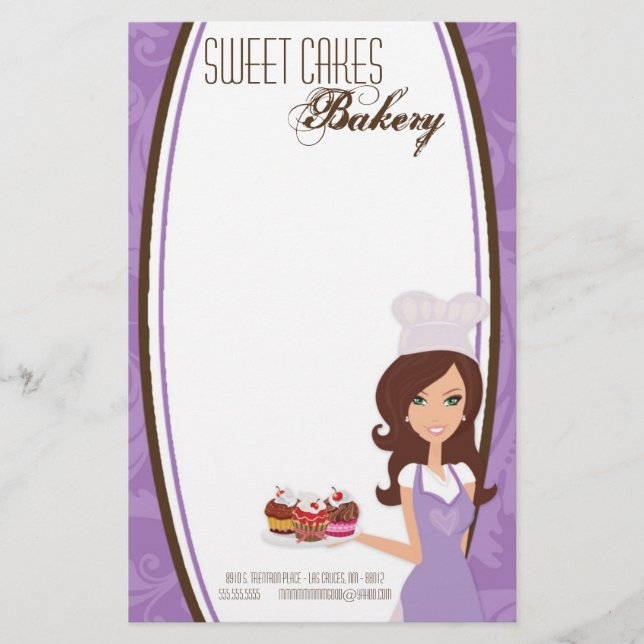 Papperi - Brunette Baker Lila Kopp Cakes Bake Brevpapper (Framsida)