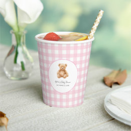 Papperkoppar för baby shower med klassisk teddybjö