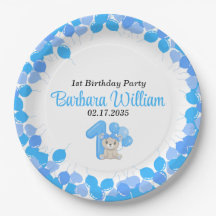 Pappers tallrikar för Girl Blue Bear 1-årsdag