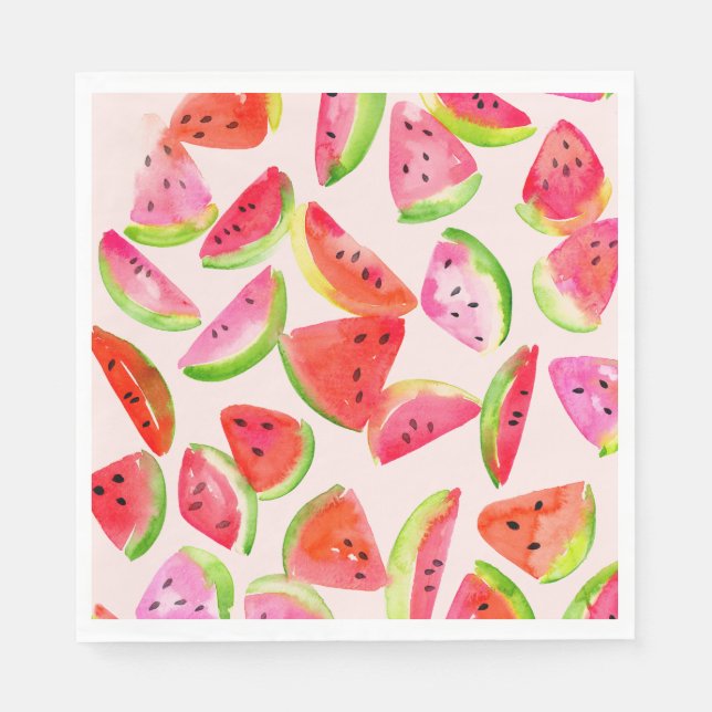 Pappers tallrikar med sommarskivad vattenmelon pappersservett (Framsidan)