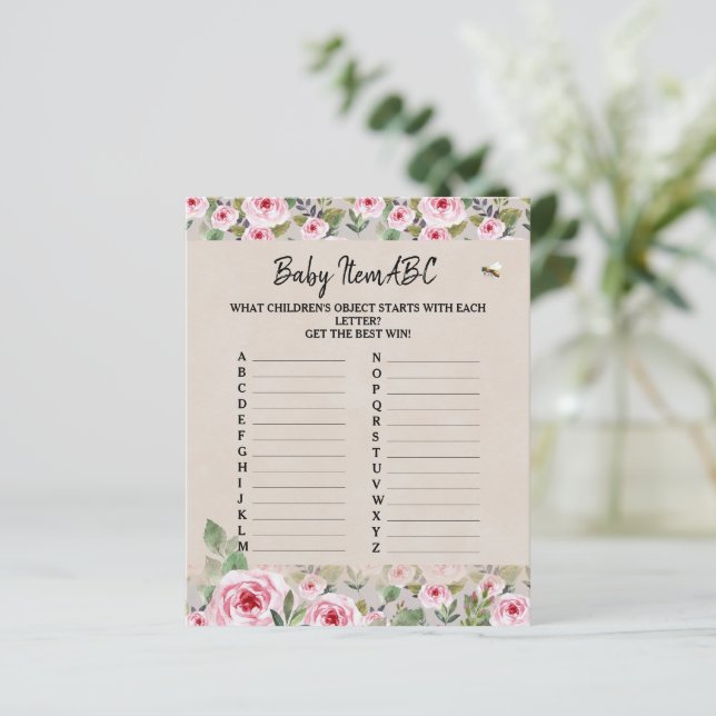 Pappersark Baby shower spel "Baby Item ABC".  (Stående Fram)