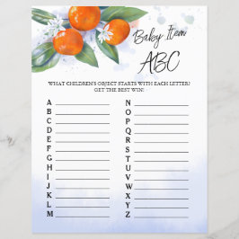 Pappersark spel "Baby Item ABC" för baby shower.