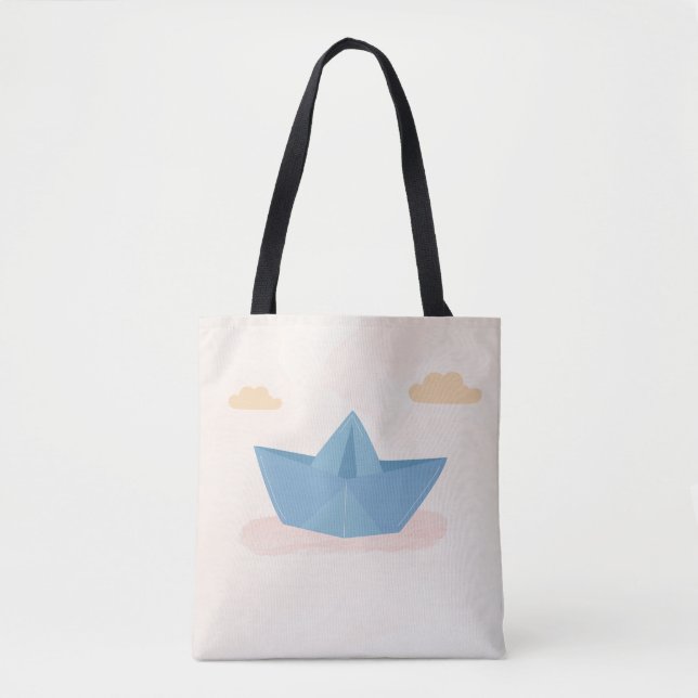 Pappersbåt Totebag – Minimalistisk & Söt Design Tygkasse (Framsida)