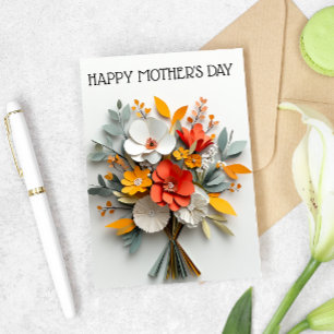 Pappersblomsterbukett Mors dag Kort