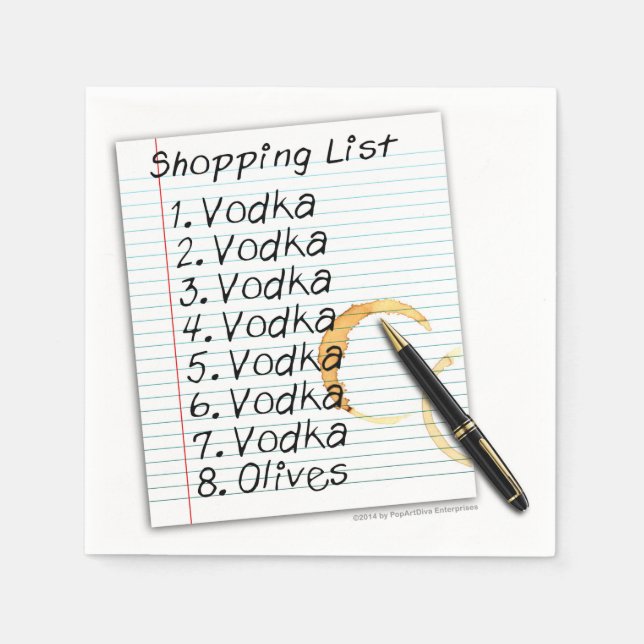PAPPERSERVETTER - VODKA INKÖPSLISTA PAPPERSSERVETT (Framsidan)