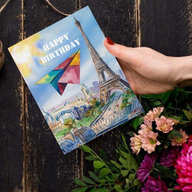 Pappersflygplan flygande i Paris, Färggrann, Akvar Vykort (Skapare uppladdad)