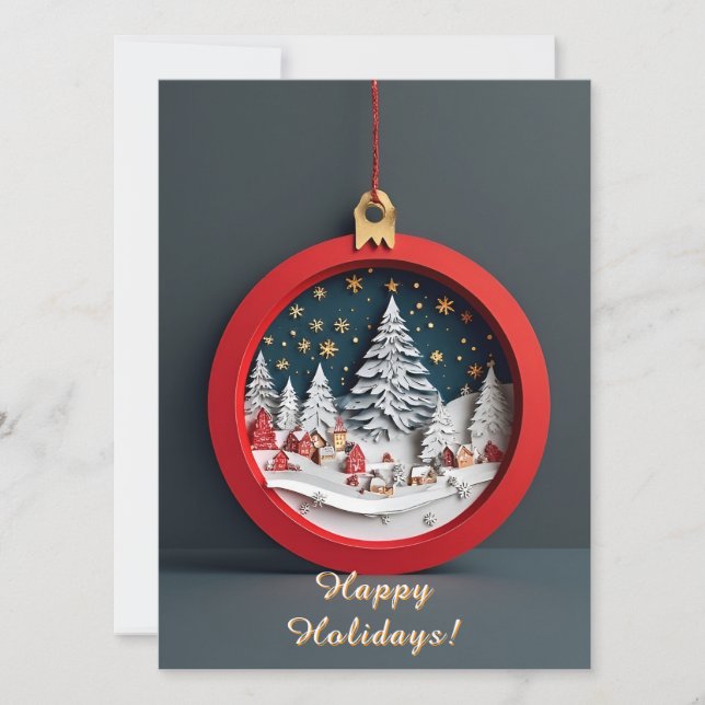 🎁 Pappershantverk Juldekoration Vinterby Kort (Framsida)