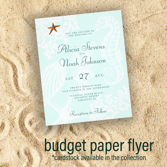 Pappersinbjudan till strandbröllop på budgeten flygblad (Skapare uppladdad)