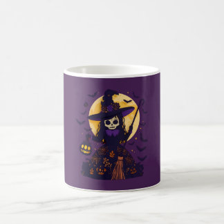 Pappersklipps Häxa Skelett Fullmåne Halloween Spök Kaffemugg