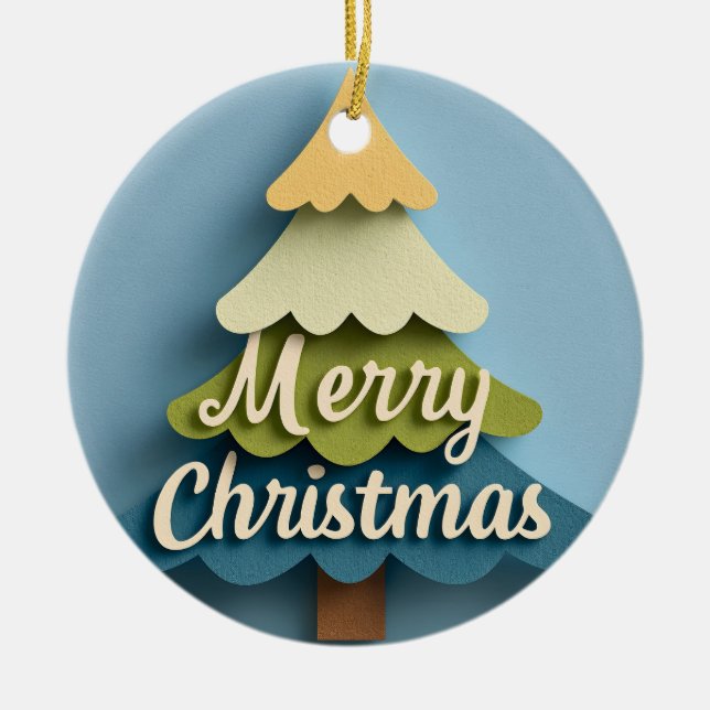 Pappersklippt "God Jul" Trädillustration Julgransprydnad Keramik (Framsidan)