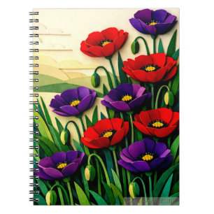 Pappersklippta lager-poppelblommor i blomsterkonst anteckningsbok