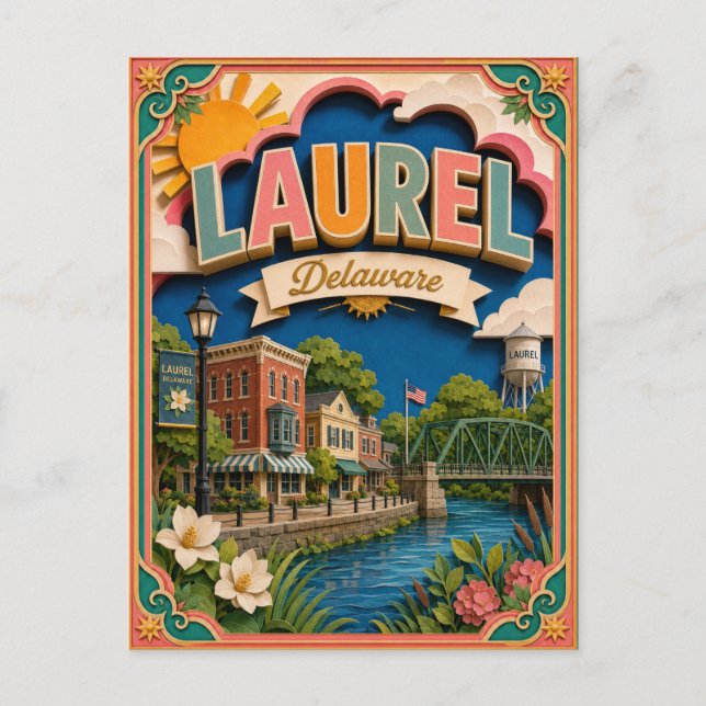 Papperskonst PopCut States Laurel Delaware Vykort (Framsida)