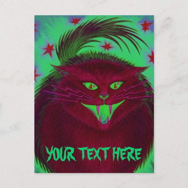 Papperskort för den Scary Cat Red 'Your Text' Vykort (Framsida)