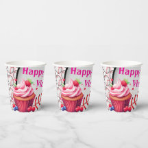 Pappersmugg Rosa Vit Rand Födelsedag Baseboll