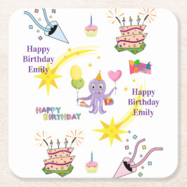 Pappersmuggar Happy Birthday Octopus Cupcake Underlägg Papper Kvadrat