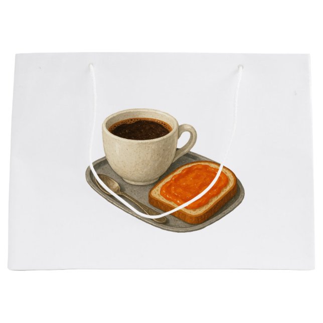 Papperspåse med bild av kaffe och smörgås (Framsidan)